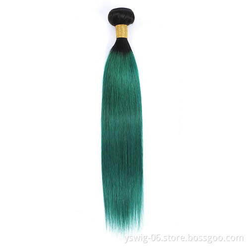 YS 100% Cuticle Aligned Indian Virgin Hair Weave Bundles Top Quality 1b/Green# Raw Indian Human Hair Weaves for Black Woman